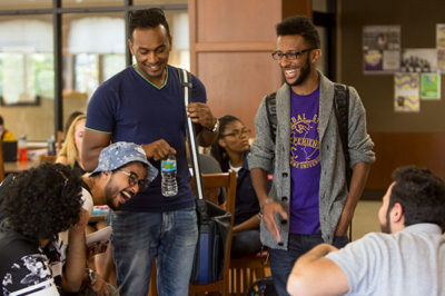 Group of students hanging out at lunch.