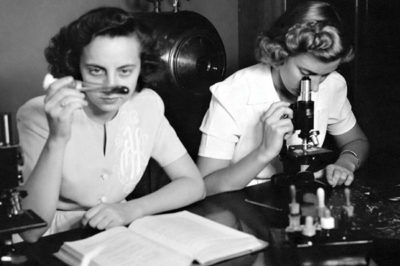 Historical photo of two female students at Fontbonne.