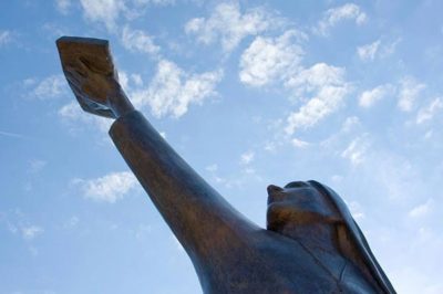 Looking up at the Founding Spirit statue.