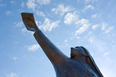 Close up image of the Founding Spirit statue.