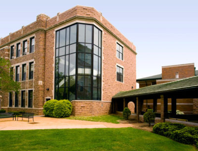 Outdoor view of campus buildings.