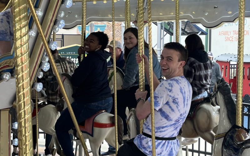 students on a carousel